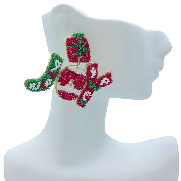 🎁 Joy Holiday Seedbead Earrings 🎄 - Picture 3 of 6